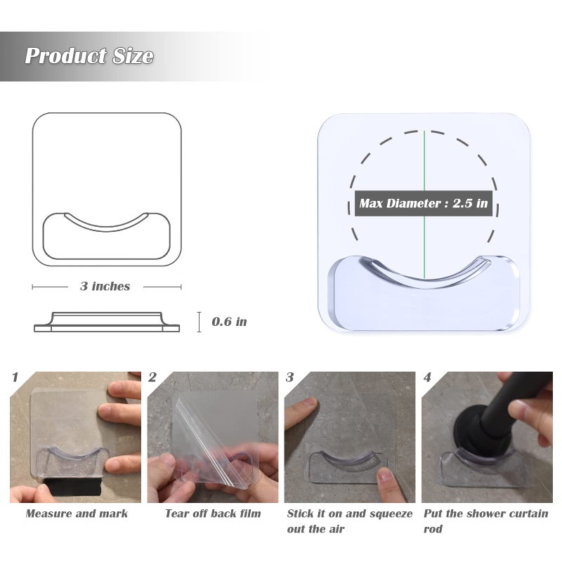 PREBENE Adhesive Shower Curtain Rod Holder  4 Pcs Tension Rod Holders  No Drilling | Invisible Rod Retainer  Transparent Wall Mount Holder for Shower Curtain Rod(Rod Not Included) - Image 5